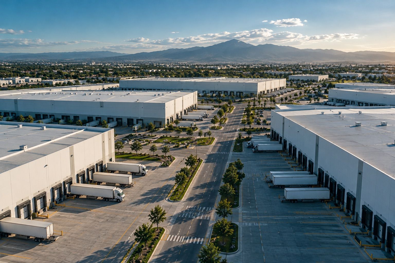 Vista aérea de un parque industrial con naves logísticas en Guadalajara