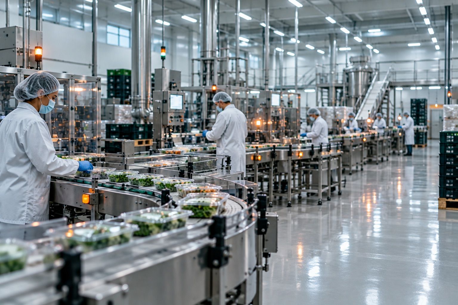 Línea de producción en una planta de alimentos