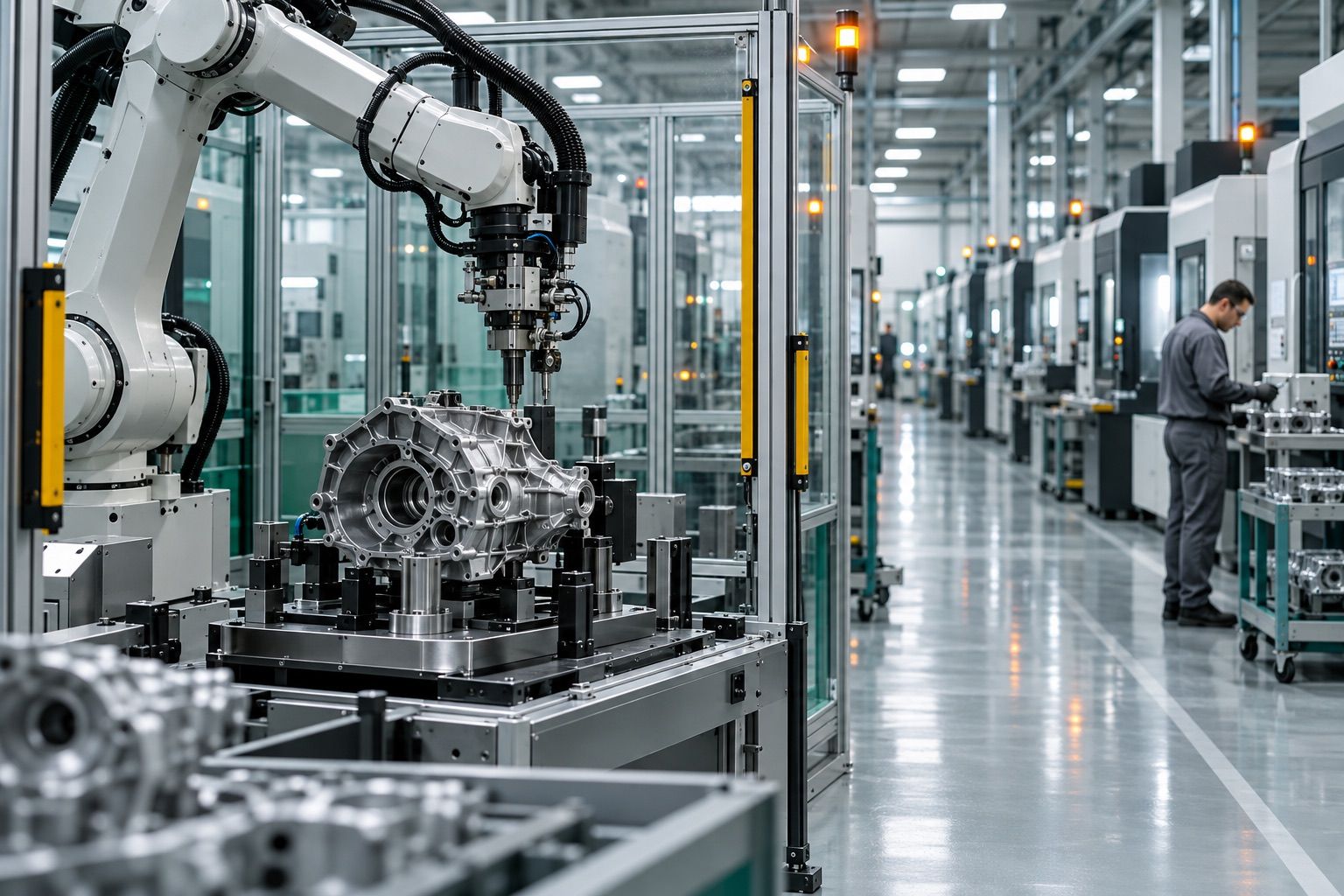 Planta de manufactura con brazo robótico